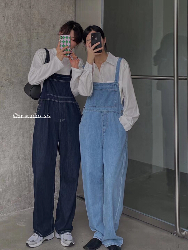 New year in early spring! [Zr] Korean casual and versatile side button wash denim strap pants ys2-9579\xyy