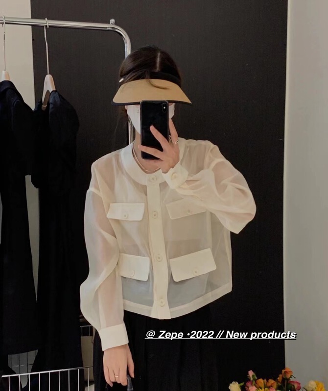 [Ze] single breasted color matching comfortable shirt (only selling shirts) 8696\ll