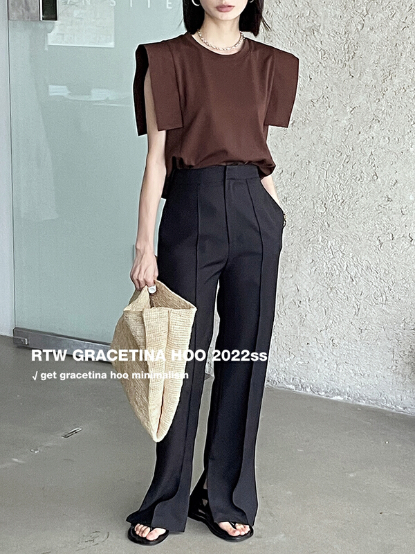 [gracetina Hoo] casual casual pants with two side slit (front middle stereo car line) ys1-k9173\cqw