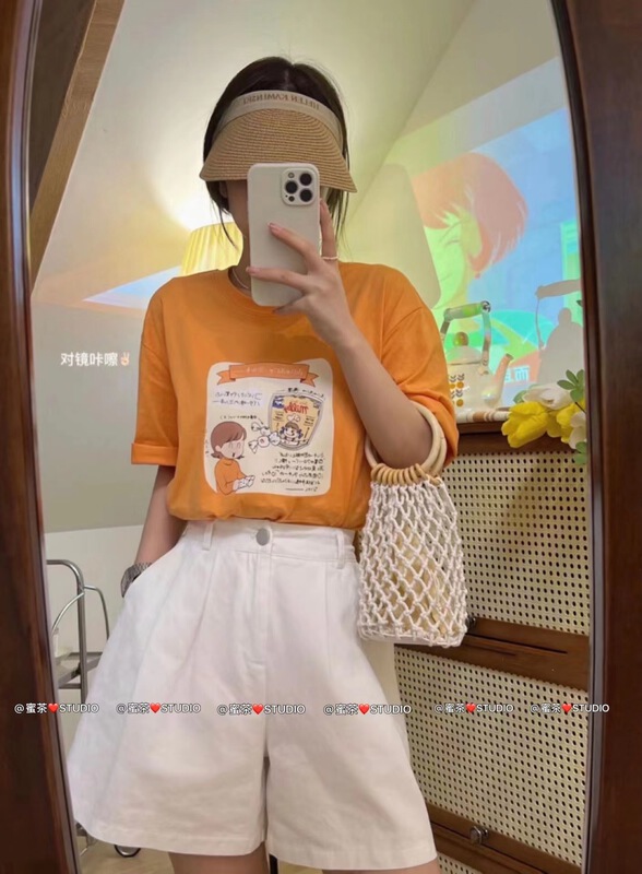 [rara] printed loose fit versatile short sleeve T-shirt 19110\lsl