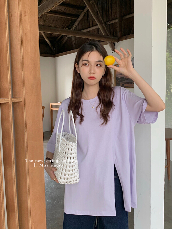 New year in early spring! [miss miss home] clean simple split short sleeve T-shirt y8801\zjy