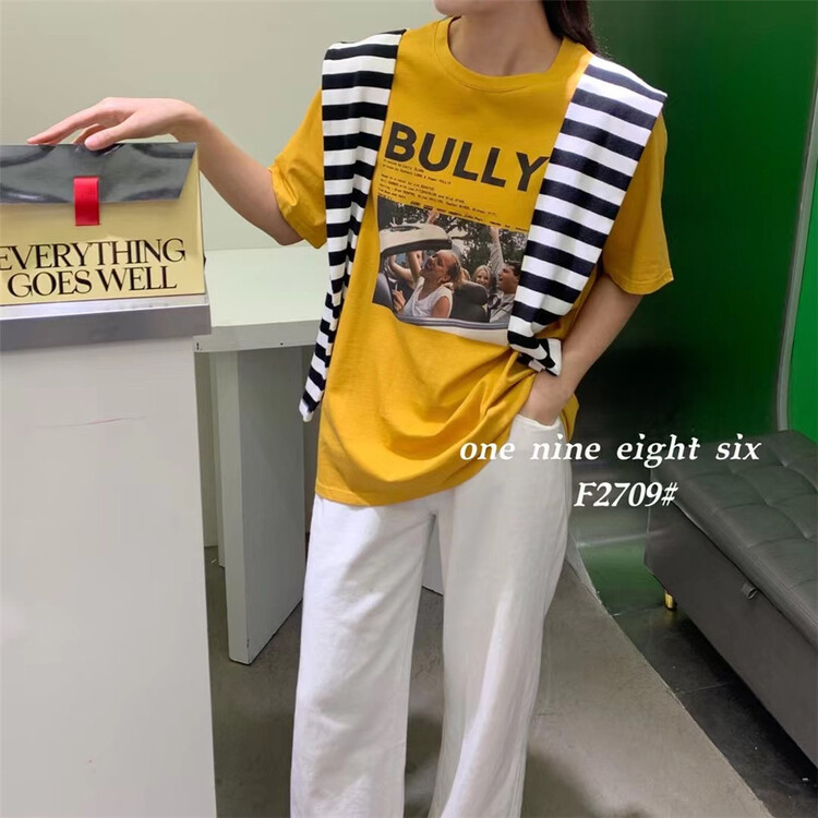 [1986] Korean round neck printed short sleeve T-shirt 2709\xyy