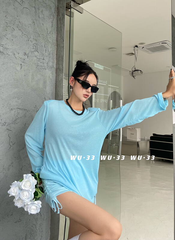 [wu.33] Korean pure color versatile shoulder pad sunscreen shirt 22380\wtt
