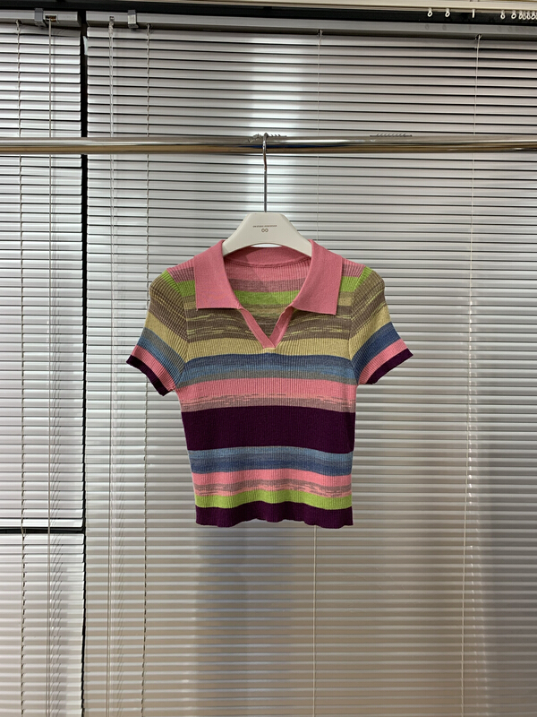 [onivinage oni] Korean versatile color bar sweater ow224n5413