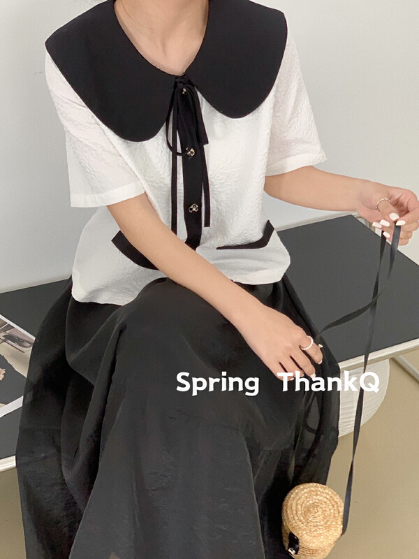 [thankq] contrast color small fragrant baby collar shirt 6822\zsy