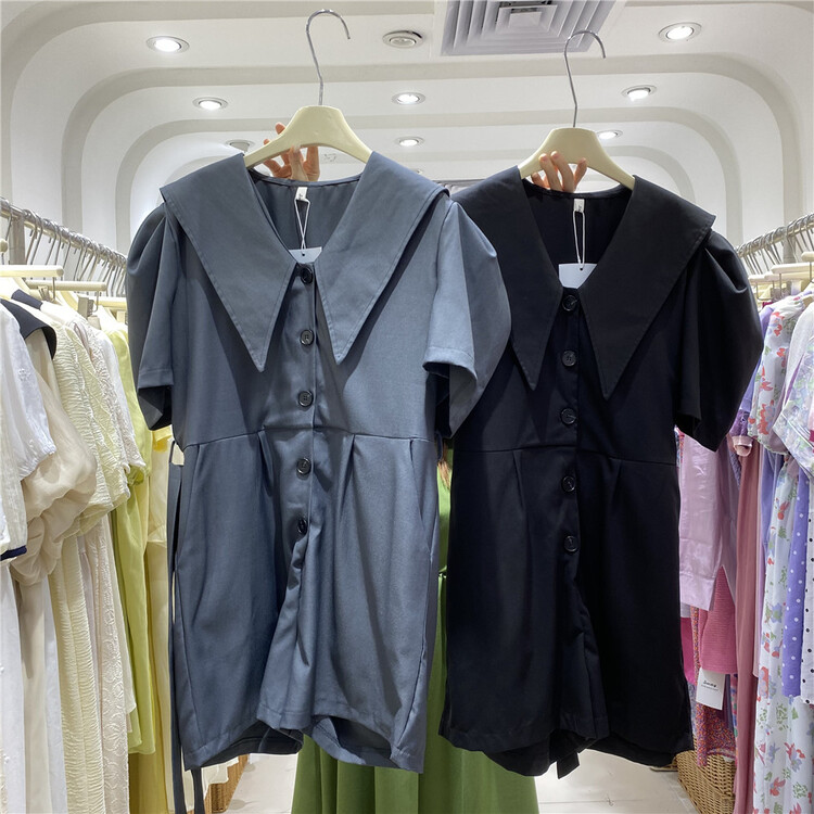 [sway] large lapel bubble sleeve button Jumpsuit (with belt) 963\xyy