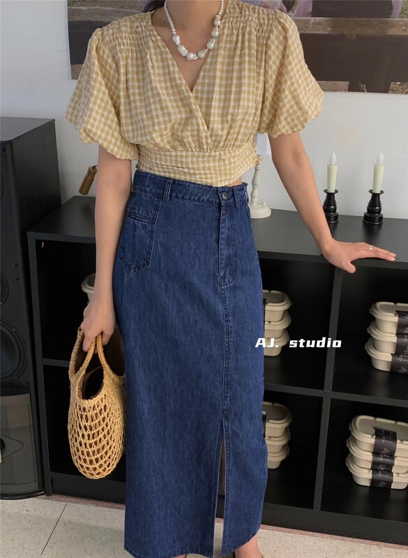 [aj.studio] lattice V-neck fashion shirt ys1-9279\ll