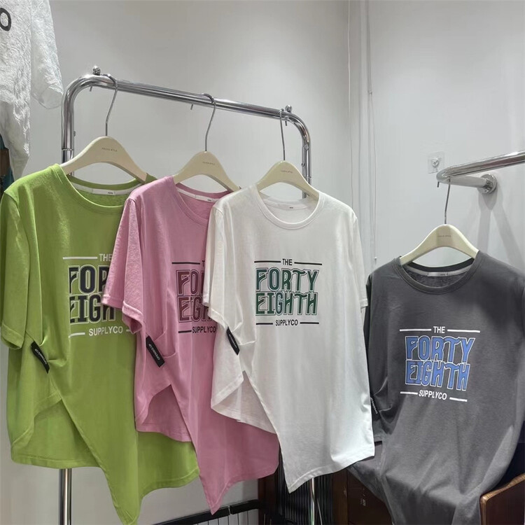 [yoyo style] casual simple English irregular slit short sleeve T-shirt 8567\xyy
