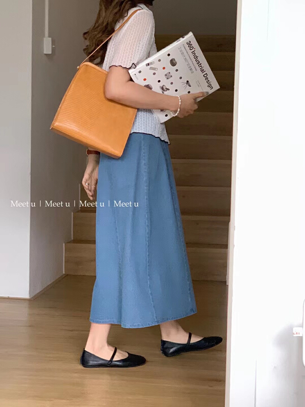 In early summer! [meetu] Tencel denim back zipper umbrella swing skirt 22071\zsy