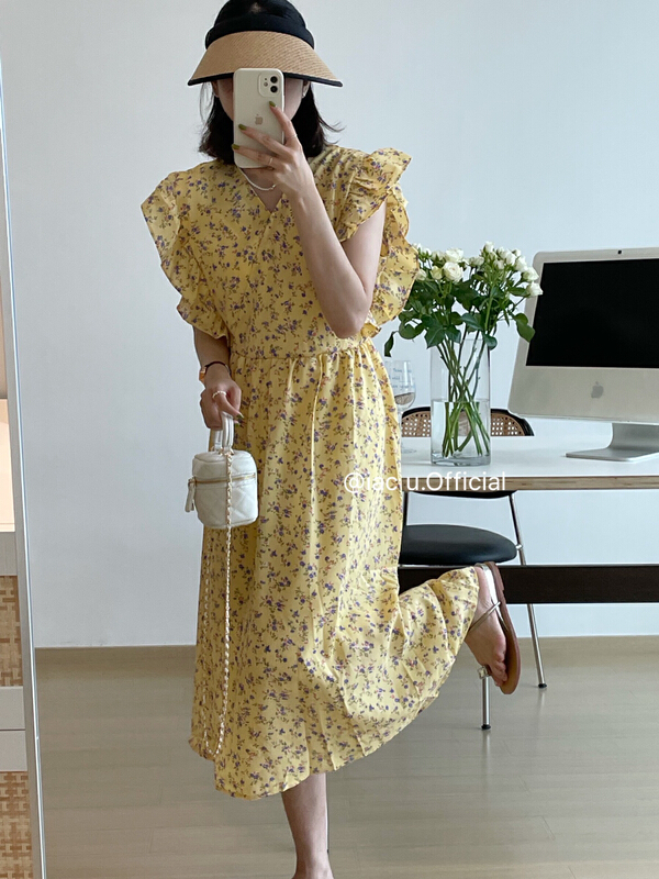 [IAC studio] Korean version fungus edge floral dress 8989\lsw