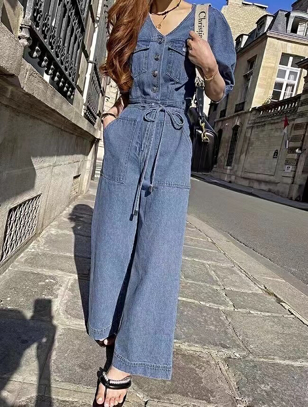 [31 fashion] Korean V-neck simple lace up Jumpsuit (with waist rope) 3626\hjy