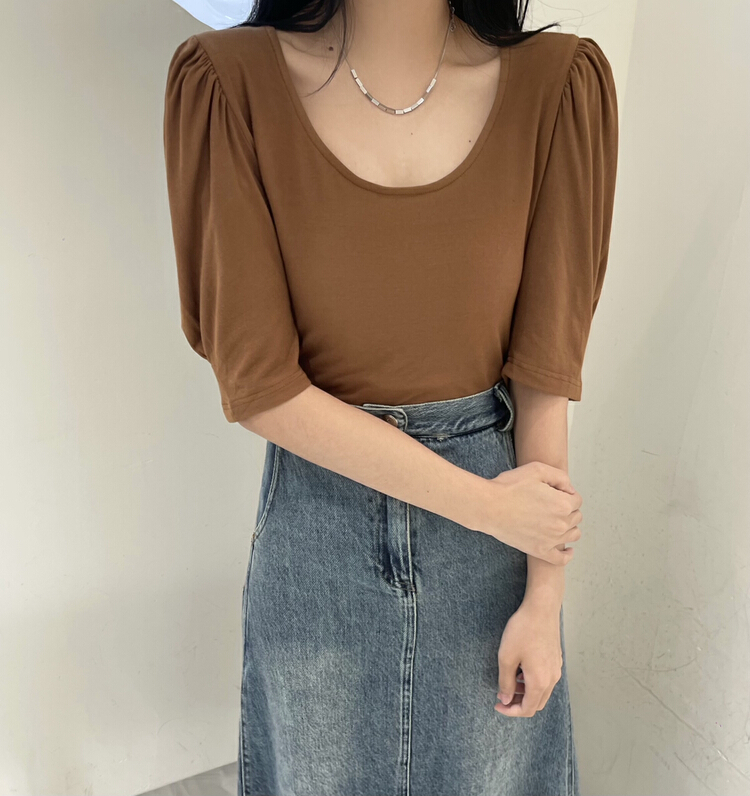 【 cotton lady 】 casual skin friendly bubble sleeve short sleeve T-shirt 22s566\cqw