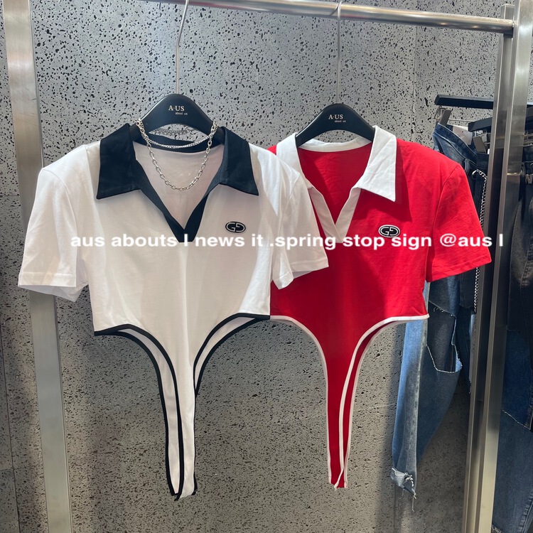 [aus] color blocking sexy Pullover short sleeve T-shirt 18176\pcz