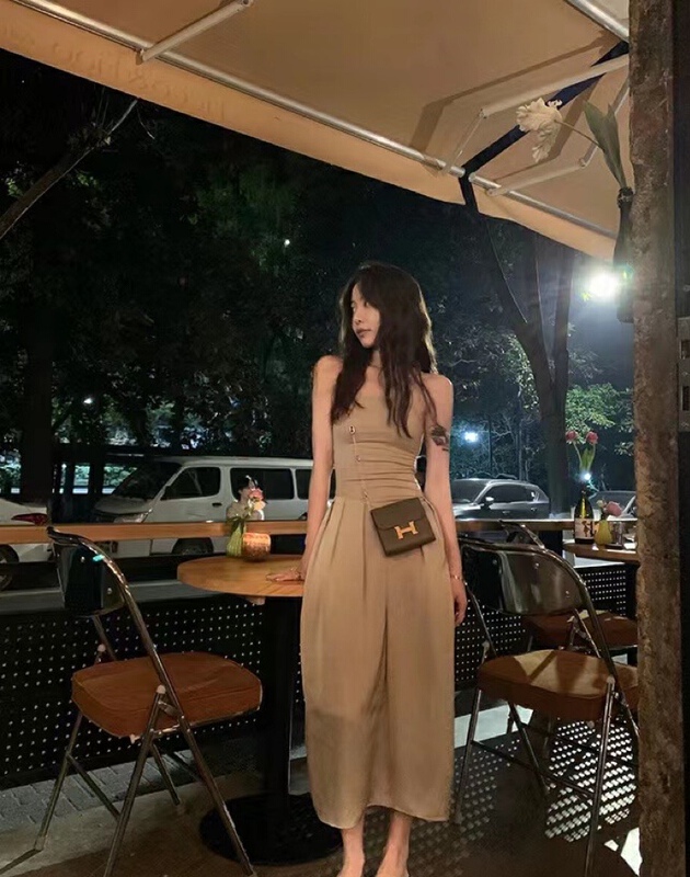 [MS studio] French neck hanging long slit suspender dress + temperament short blouse set 9165\pcz