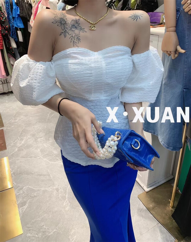 [x.xan] one shoulder Strapless retro shirt (excluding necklace) 2328\pcz