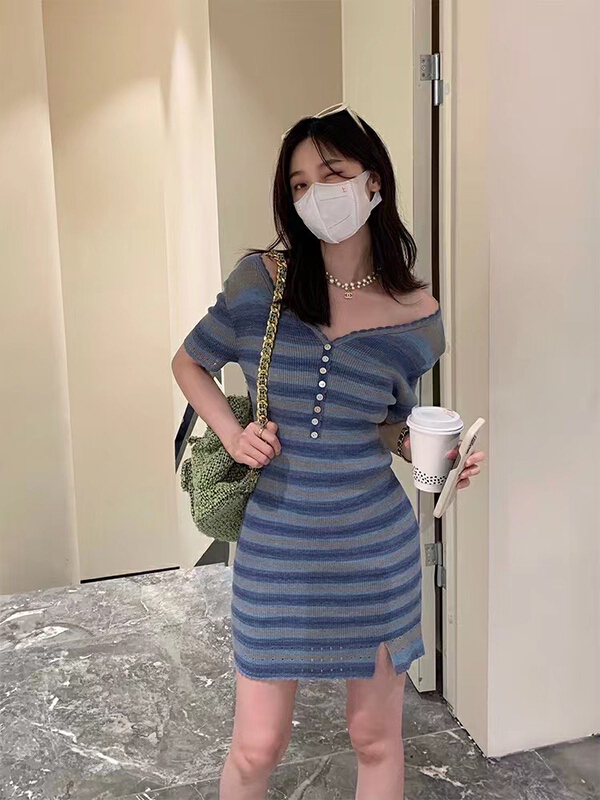 [blue show] pure desire for style rib design striped dress 6222\lsw