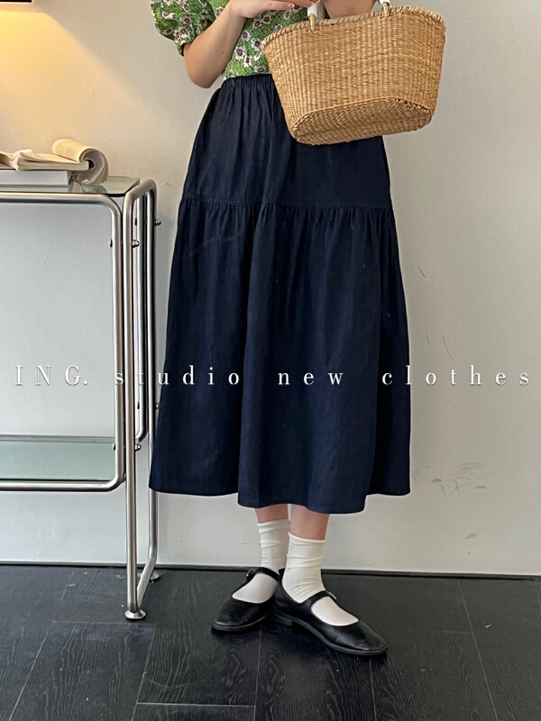 [ing] versatile elastic waist denim skirt ing-7876
