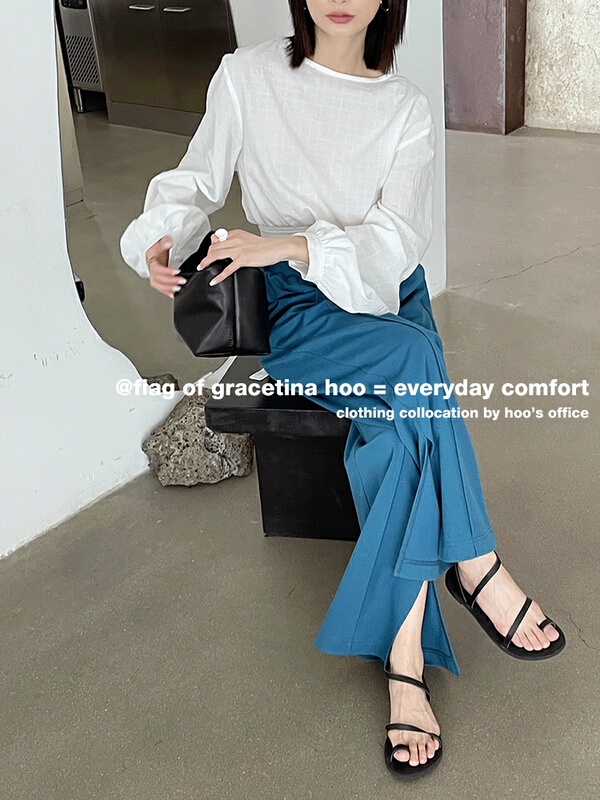 [gracetina Hoo] high waist draped slit mop casual pants k8213