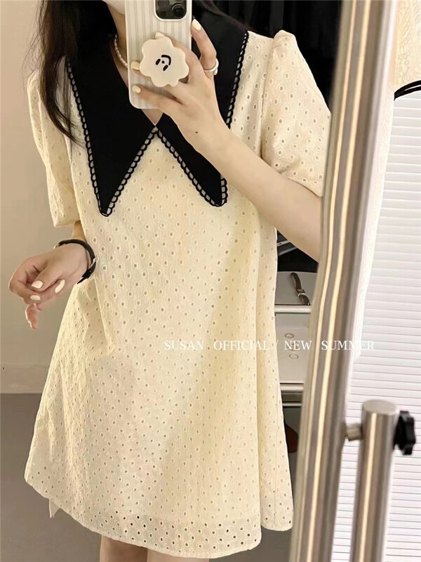 [Susan] contrast embroidered pointed collar dress 19001\lsw