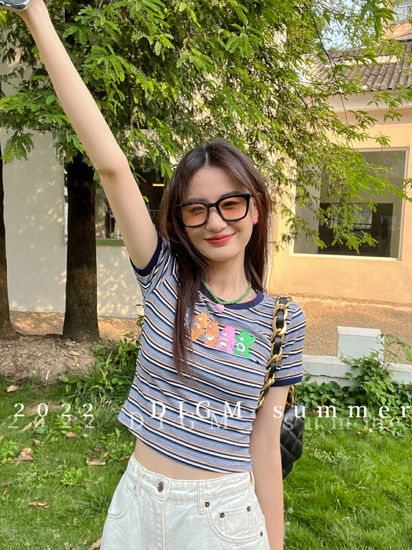 [digm] new bear love slim stripe short sleeve T-shirt 7584\jhy