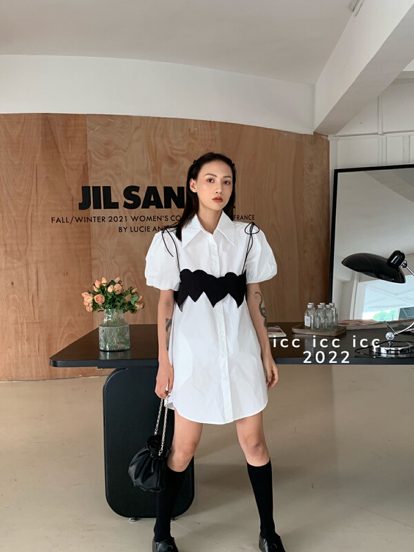 In early summer! [ICC] Korean breasted solid dress (with suspenders) 6627\wtt