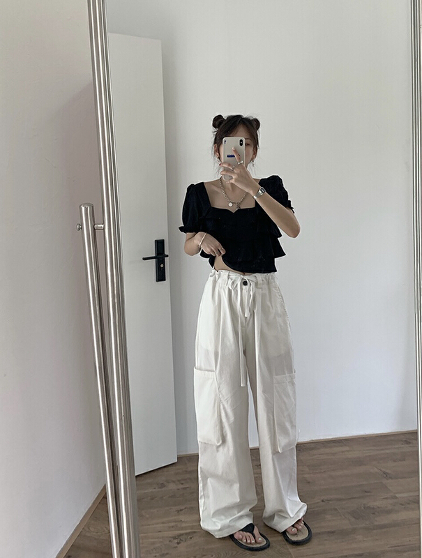 [rainbow] net red overalls casual pants large pocket overalls straight pants 5290