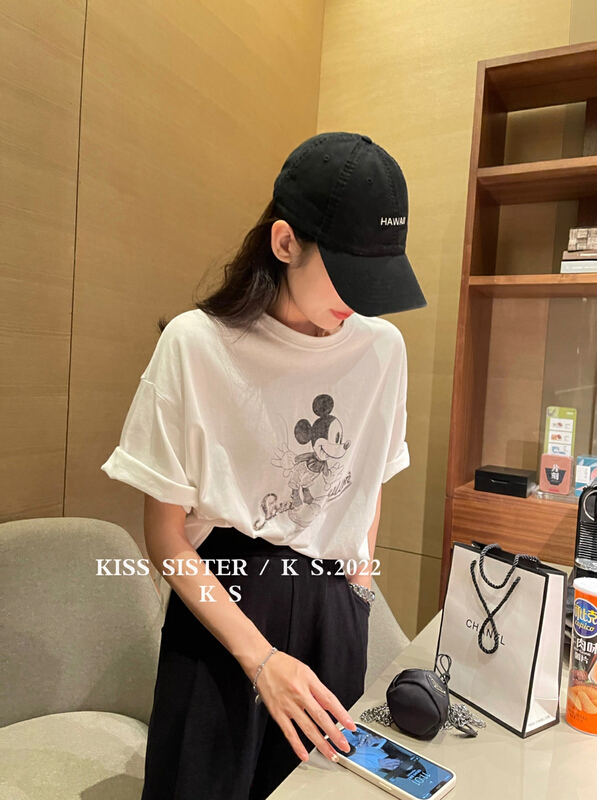 Original price 66.55! [kiss sister] loose comfortable embroidered Sequin short sleeve T-shirt 9093\ozq