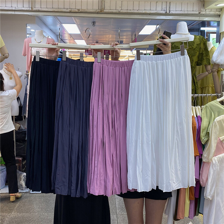 [zero-nine] elastic waist pleat medium length ins skirt 9330\zjy