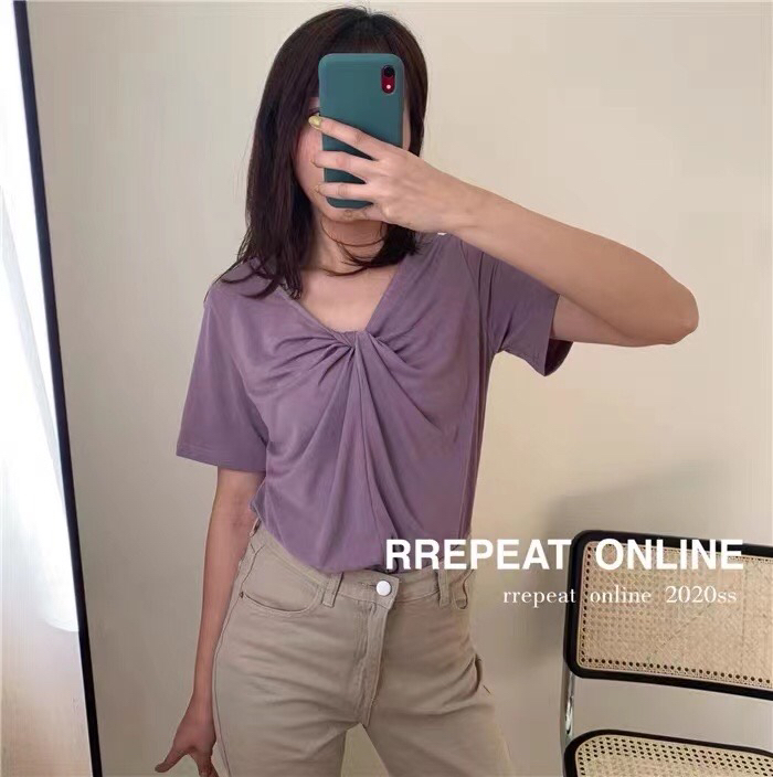 [purple potato family] twisted solid color casual shirt 7716t\hbx