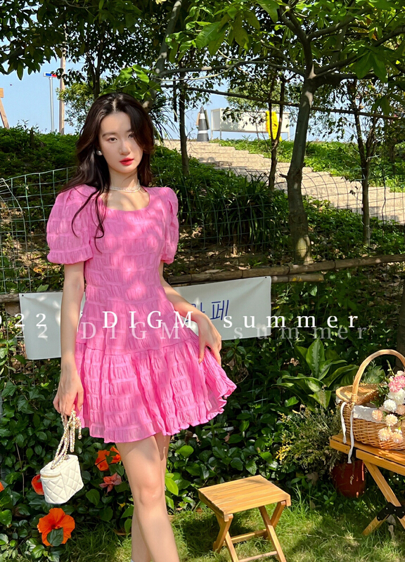 [digm] fresh and simple candy color shows thin bubble sleeve dress 1565\zxx