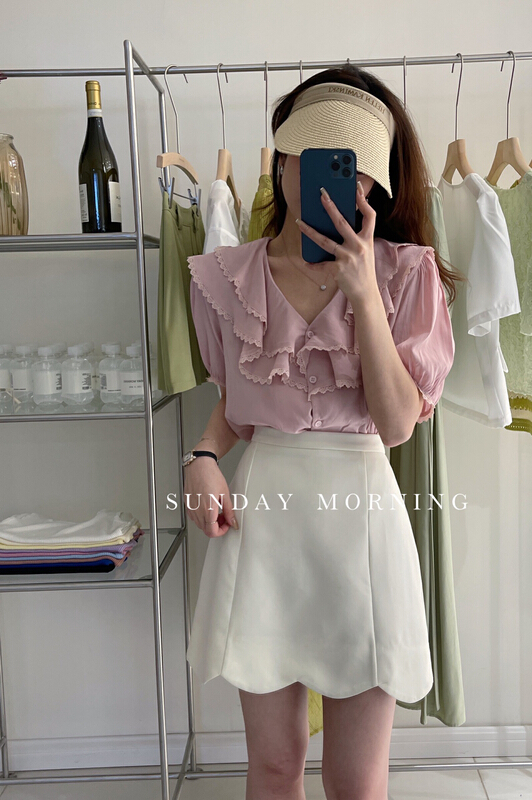 [Sunday morning] double layer lace collar age reducing shirt 9156\zjy