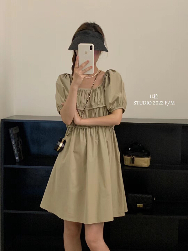 [U grain] pleated waist and slim short dress 6172\hbx