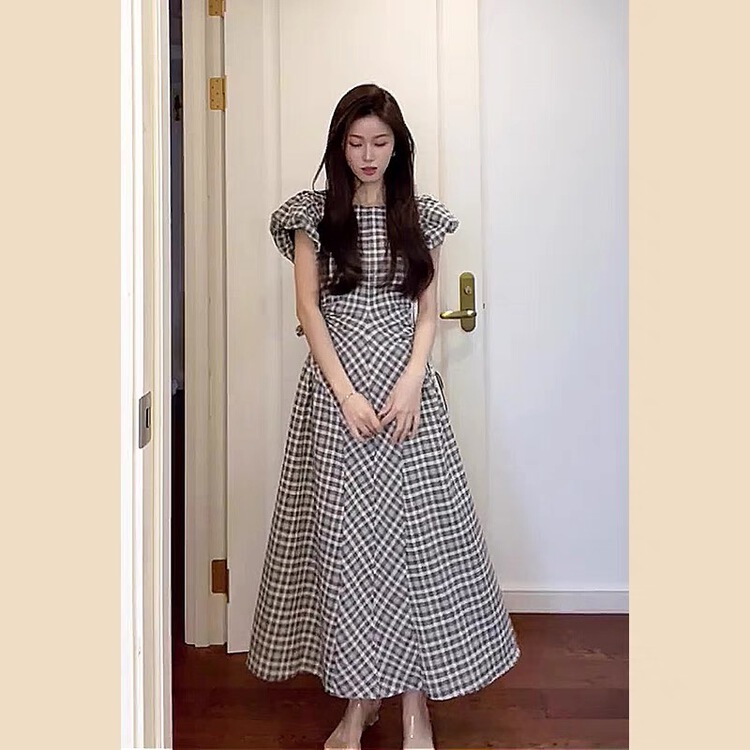 [see you] Korean checkered Pleated Dress 31003\pcz