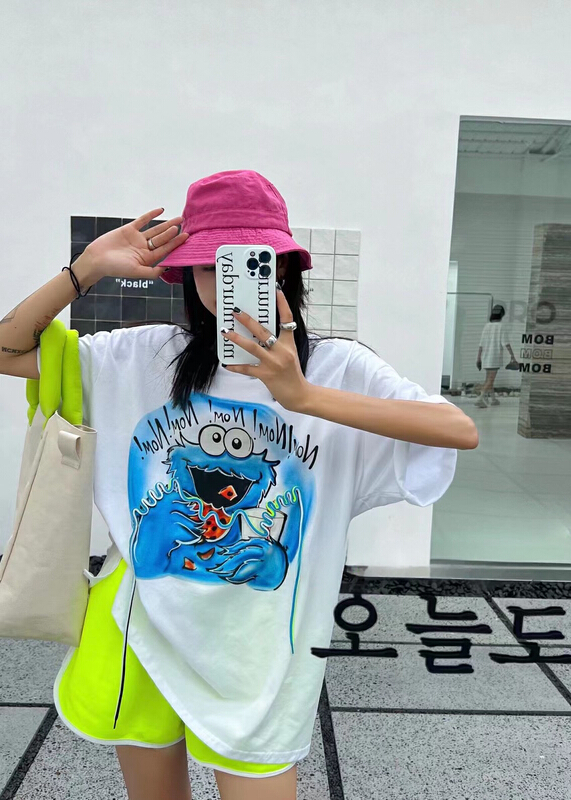 [Shanzhu] cartoon Sesame Street spray printing loose short sleeve T-shirt 289\xyy