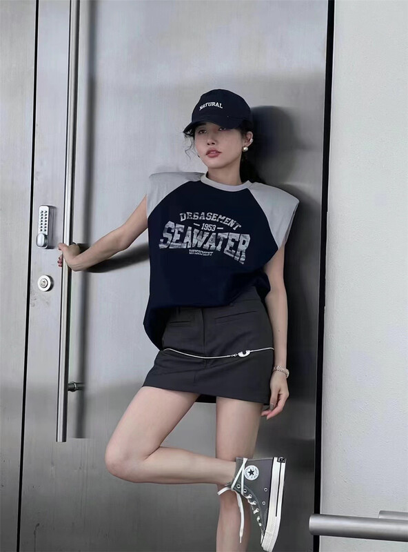 [Yan Zhen] sleeveless letter printed loose short sleeve T-shirt 61919\pcz