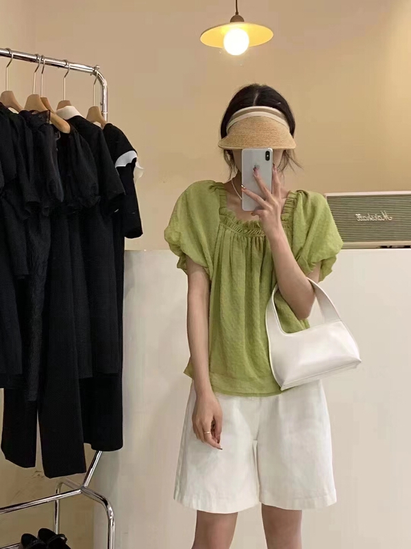 [baby] Korean simple and versatile Square Neck Shirt 8677\wtt