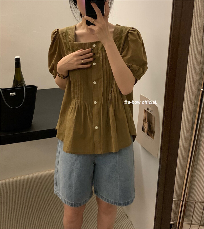 [a-bow studio] square neck button up pleated shirt 15203\zjy