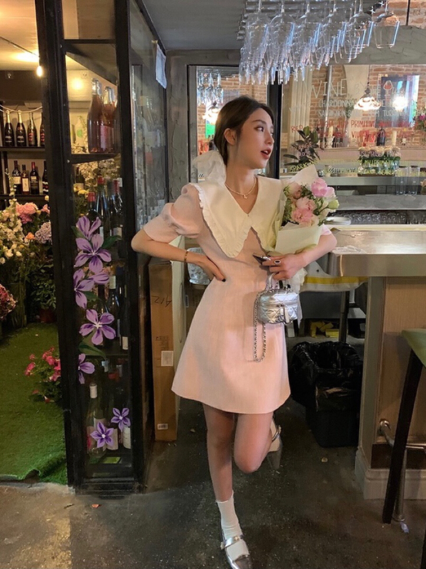 [savage] French color contrast doll neck patchwork lace dress e8610\wpl