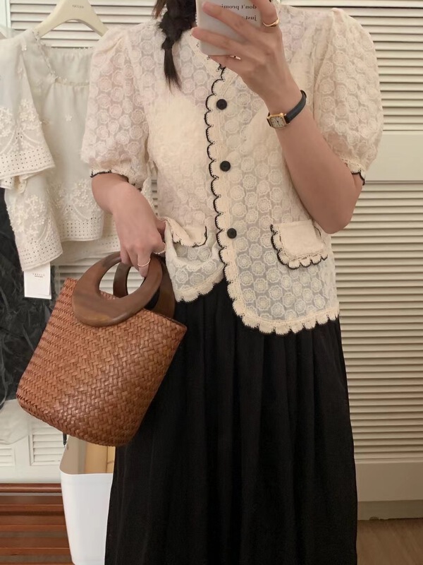 [o.lucky] fresh and simple V-neck contrast shirt 1840\hbx