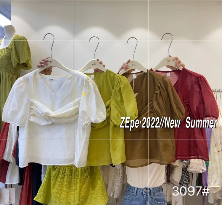 [Ze] French temperament versatile bubble sleeve shirt 3097\ll