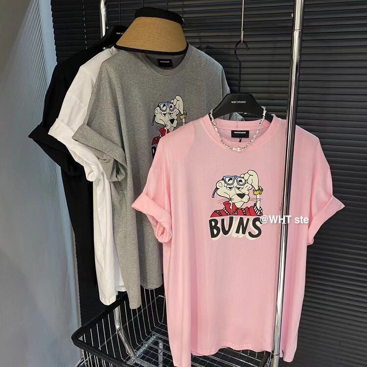[wht] Korean ins Pink Leopard printed short sleeve T-shirt 5098\wtt