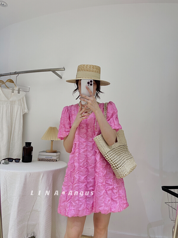 [Lina] Korean foreign style loose bubble sleeve dress 0133\hjy