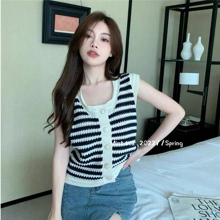 [mint tea] versatile striped single breasted vest (excluding dress) 22107\zjy