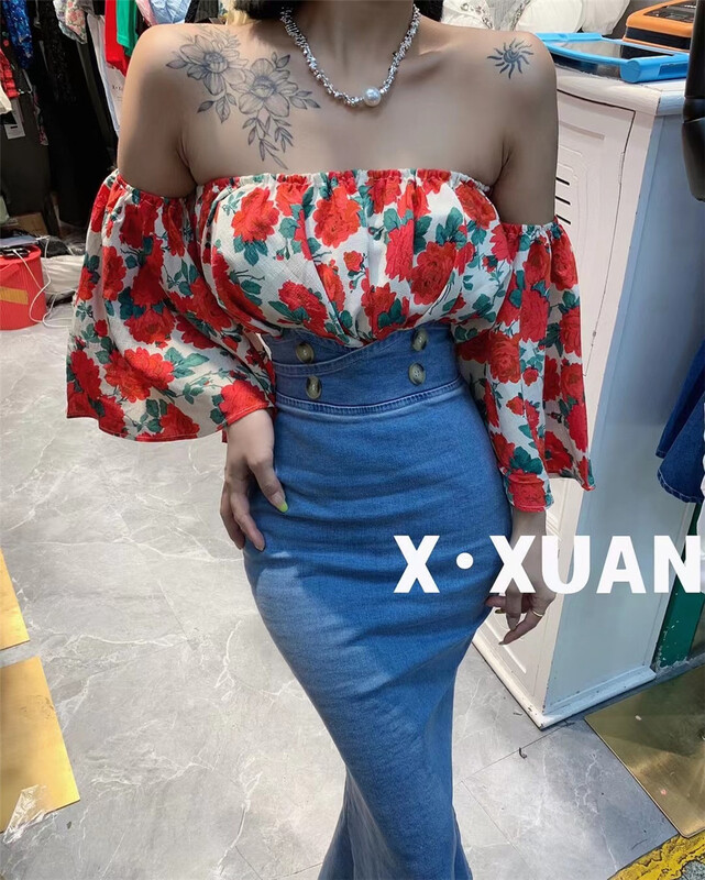 [x.xan] Korean one shoulder flower shirt 2325\pcz
