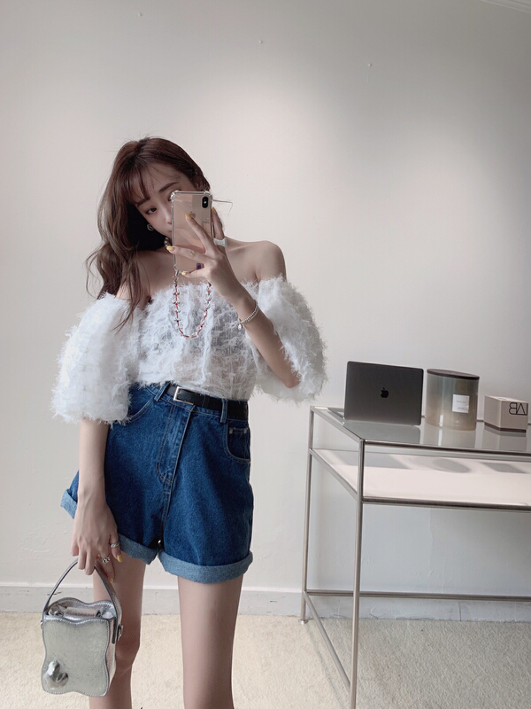 [Vanessa] foreign style versatile one shoulder pure desire shirt 6308\ozq