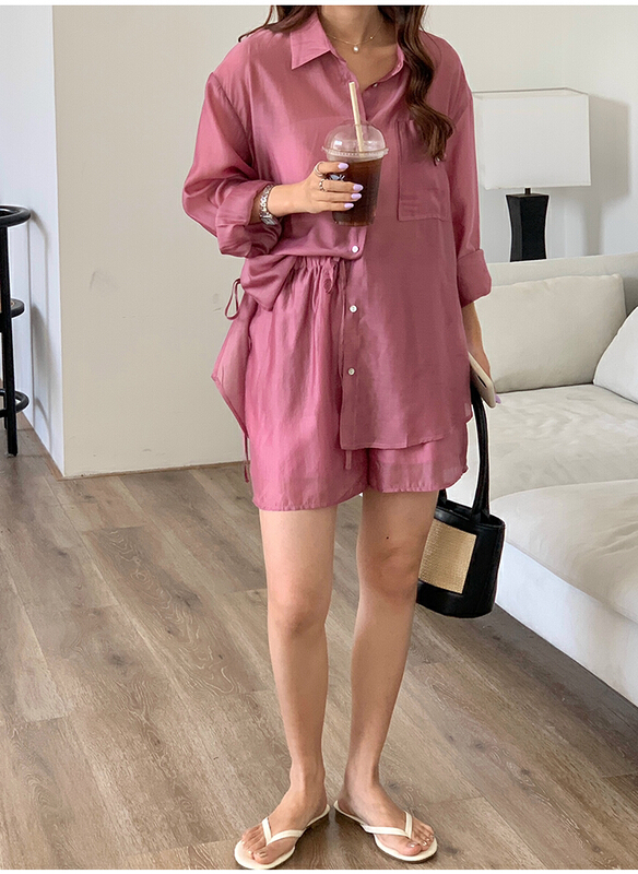 [the mind] chic Korean style new summer collar Tencel solid color sunscreen shirt 60536\jhy