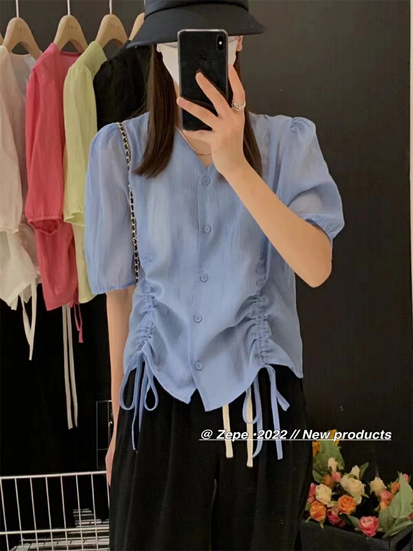 [Ze] V-neck single breasted comfortable shirt ys1-3011\ll
