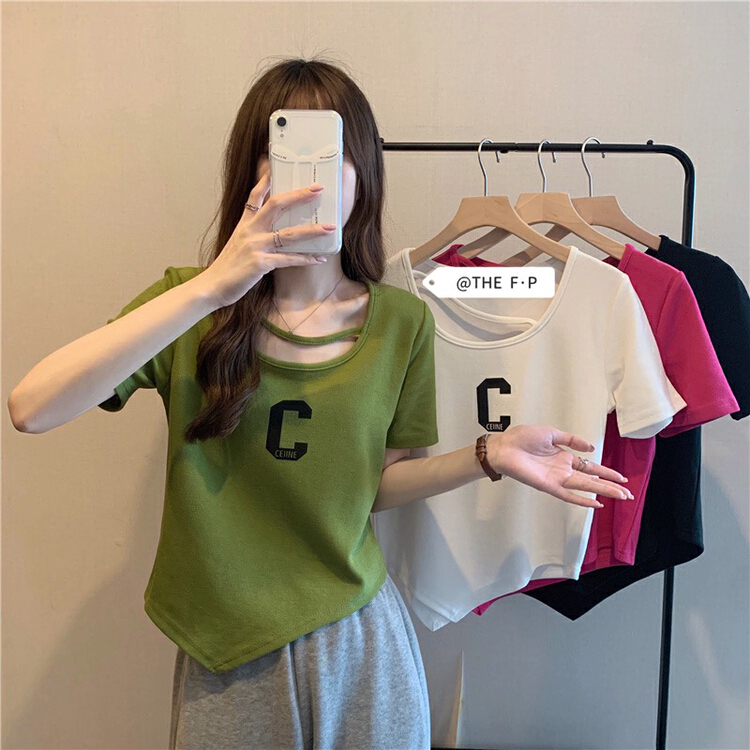 [f · P] design sense irregular open lock T-shirt 8297\hbx