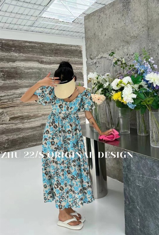 [Zhu] romantic rural floral backless dress 22527\lsw