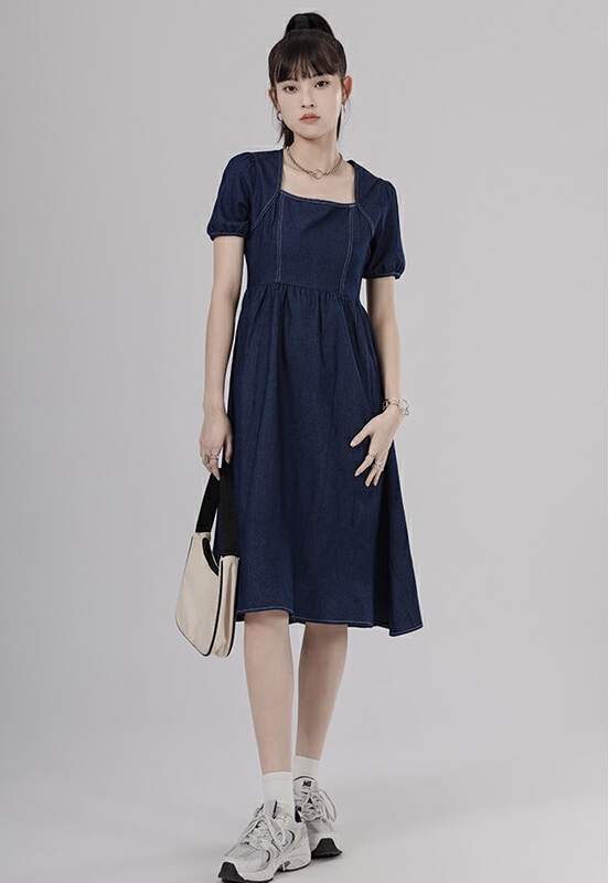 [Kiki studio] Korean casual denim short sleeve dress 5984\hjy